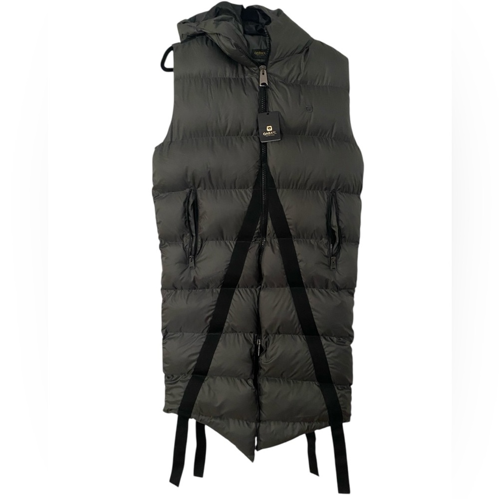 NWT Stylish Puffer Charcoal Quilted QABA’IL Long Vest Large L